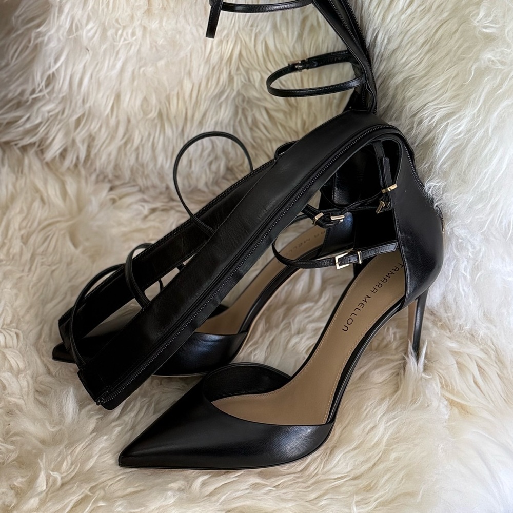 ❤️ Black Strappy Gladiator leather Heels classy pointy toe stilettos boot - Picture 12 of 13